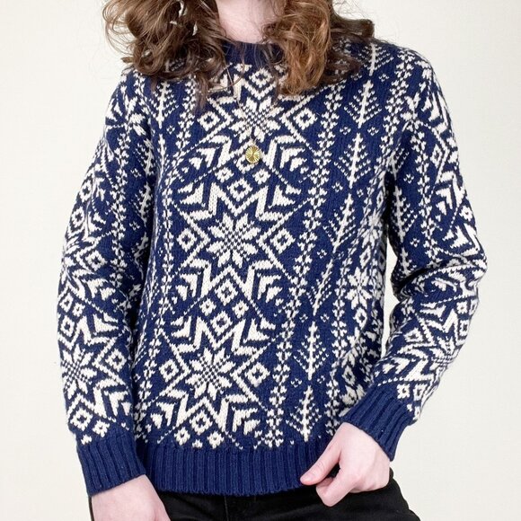 Vintage 100% Wool Fair Isle Sweater Winter Christmas Knit Scandinavian Fisherman - Picture 1 of 5